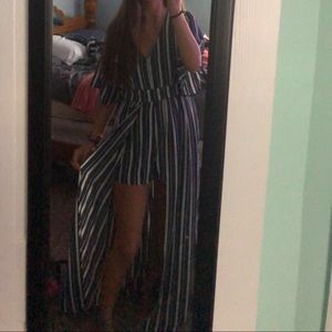 Blue and white stripped romper